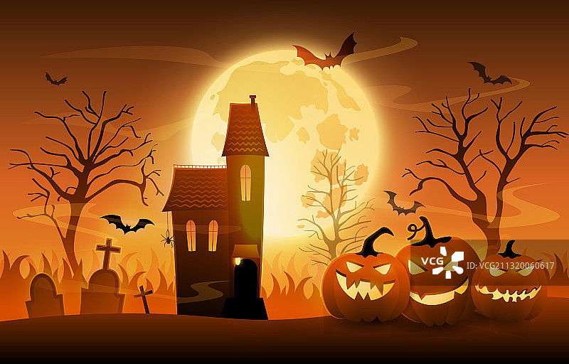 带有南瓜的黑暗墓地图片素材