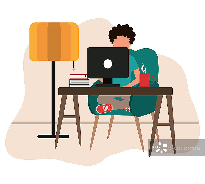 在家用电脑、书籍和咖啡工作图片素材