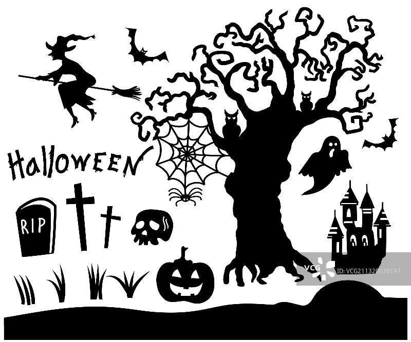 万圣节黑色剪影符号合集图片素材
