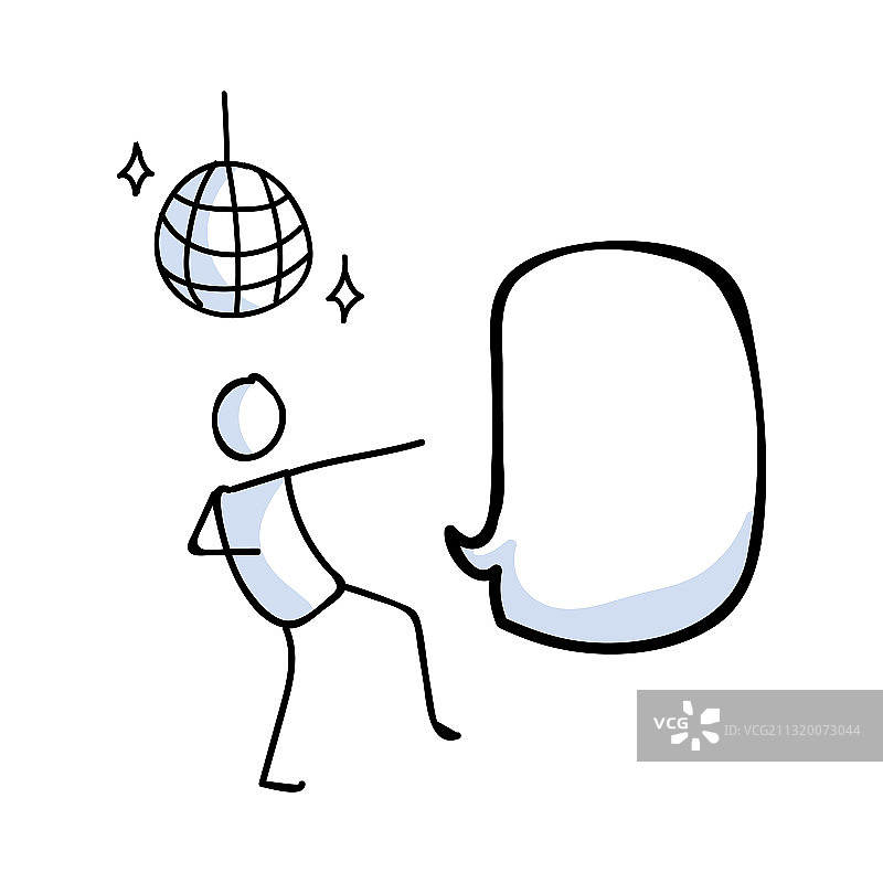 手绘火柴人60年代迪斯科舞者与舞厅球图片素材