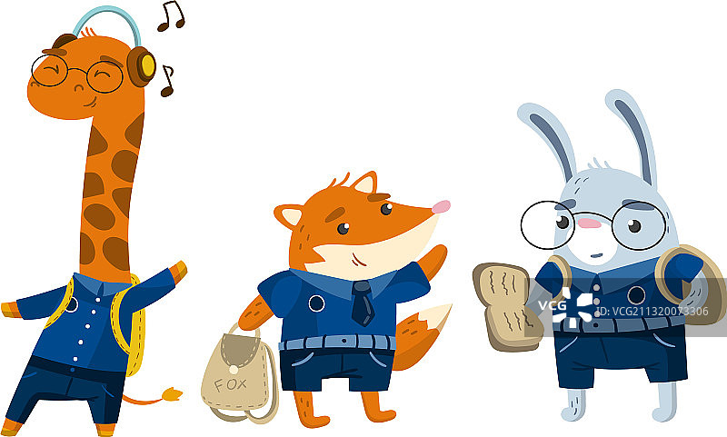 穿着校服的可爱动物学生图片素材