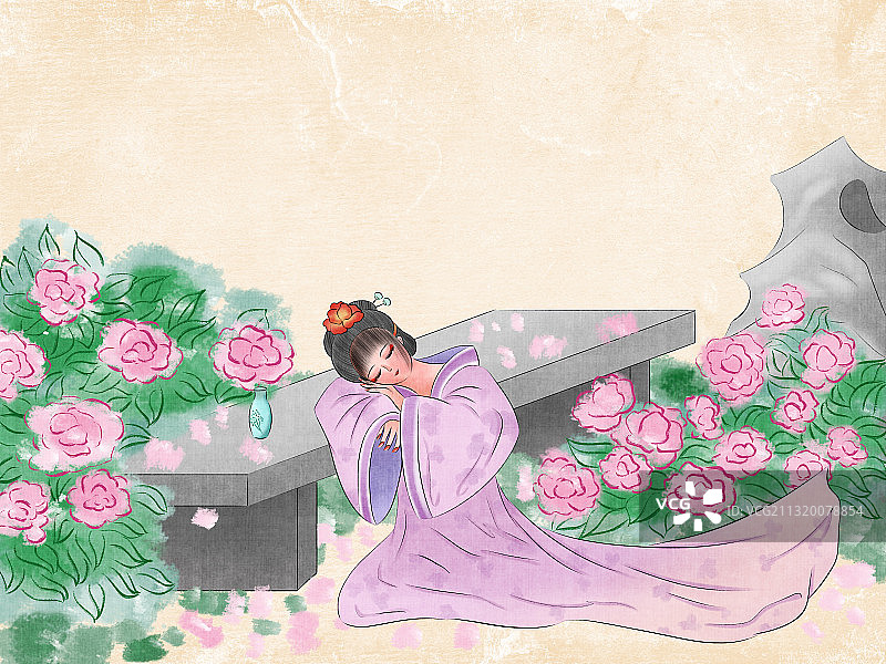 古风人物插画史湘云图片素材