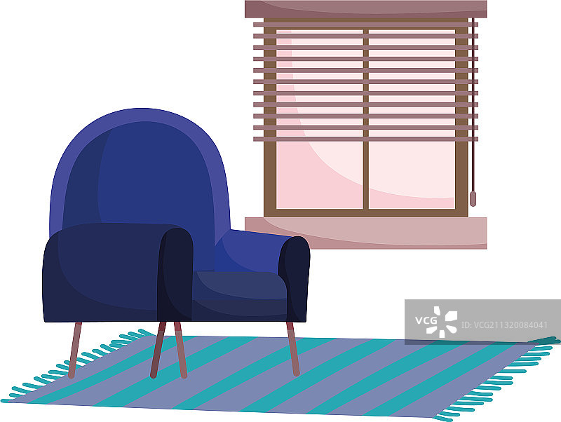 蓝色椅子、地毯和窗户内饰图片素材