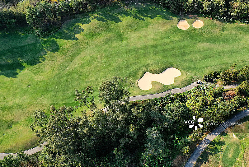 广东省东莞市长安镇莲花山郊野公园和长安高尔夫球乡村俱乐部航拍图片素材