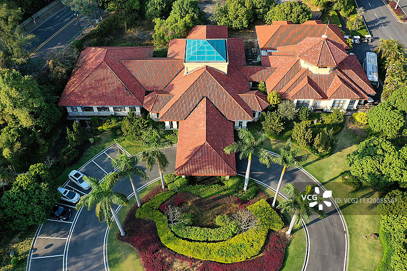 广东省东莞市长安镇莲花山郊野公园和长安高尔夫球乡村俱乐部航拍图片素材