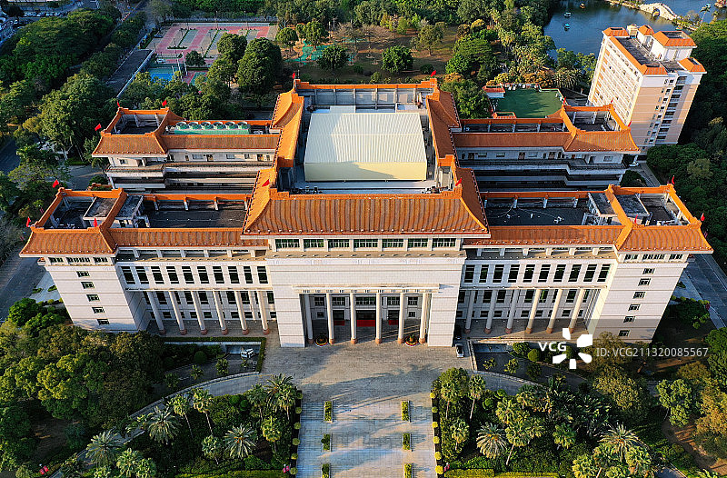 广东省东莞市长安镇政府长安广场和长安公园航拍图片素材