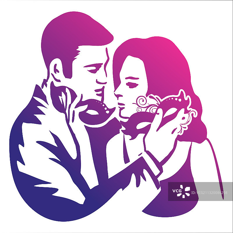 一男一女手持面具图片素材