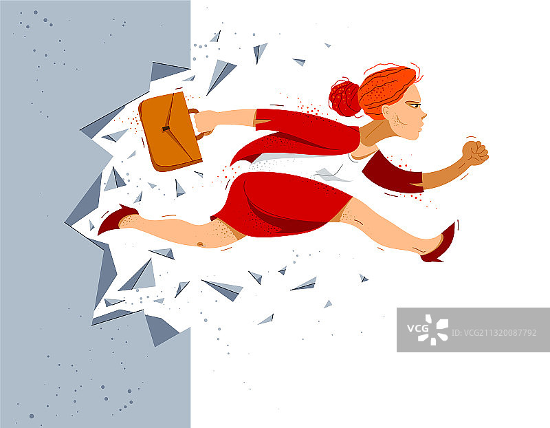 女商人打破墙壁商业概念图片素材