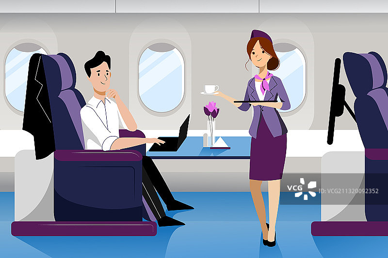 男子乘坐商务舱旅行图片素材