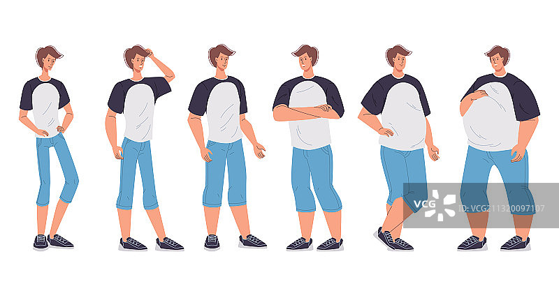 男人体型从瘦到超重的变化图片素材