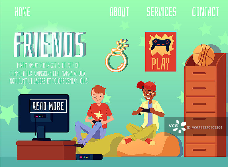 朋友们玩电子游戏的网页模板图片素材