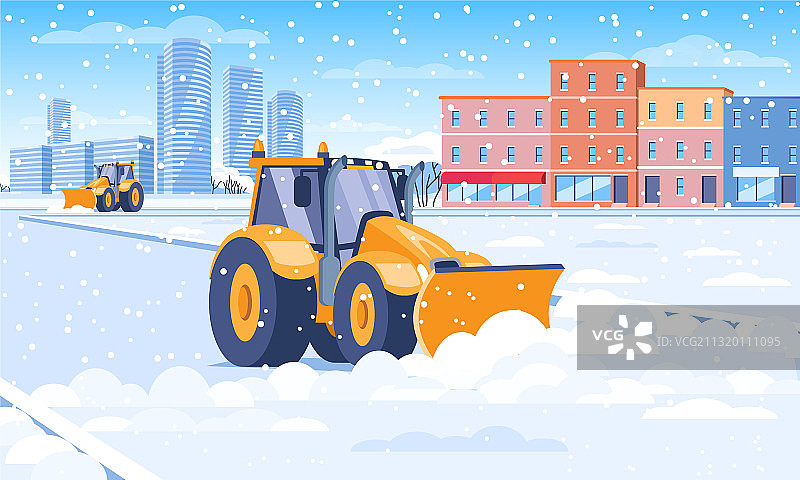 扫雪机清理城市街道积雪图片素材