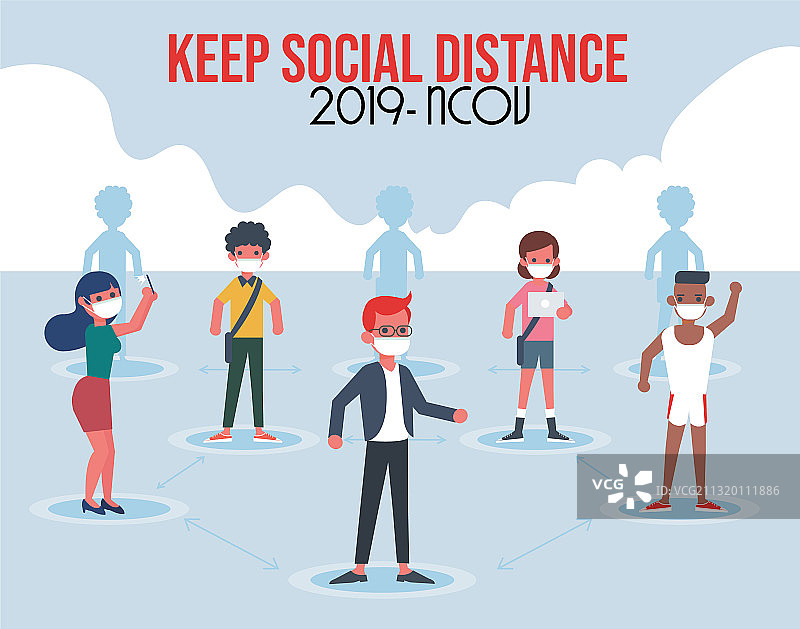 预防新冠病毒的社交距离概念图片素材