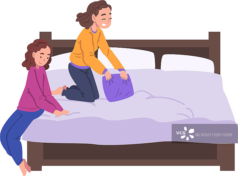 睡衣派对可爱女孩玩耍图片素材