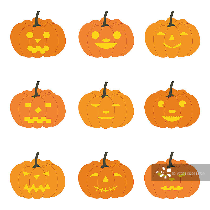 万圣节南瓜滑稽面孔秋季套装图片素材