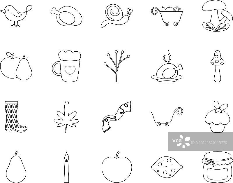 秋季烤鸡线性风格图标合集图片素材