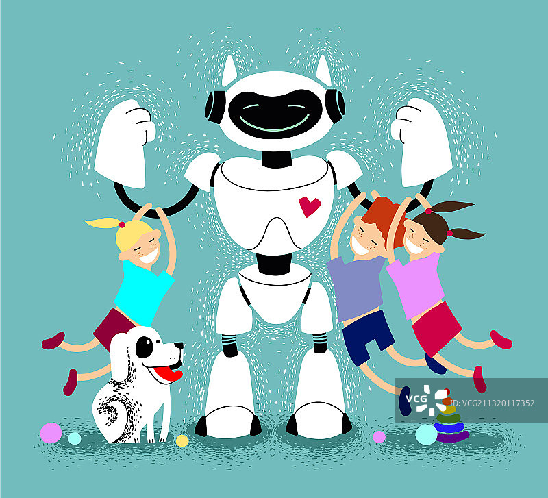 育儿机器人和孩子们图片素材