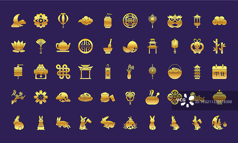 中秋渐变风格图标合集图片素材