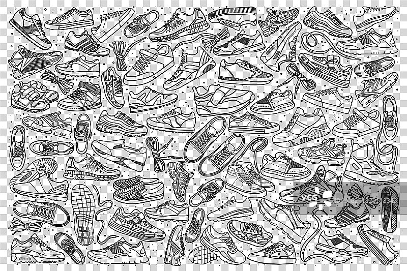 运动鞋涂鸦套装图片素材