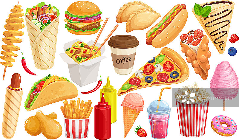 快餐轮廓手绘图标图片素材