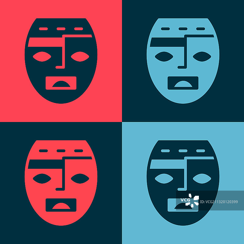 波普艺术风格的墨西哥玛雅或阿兹特克面具图标图片素材