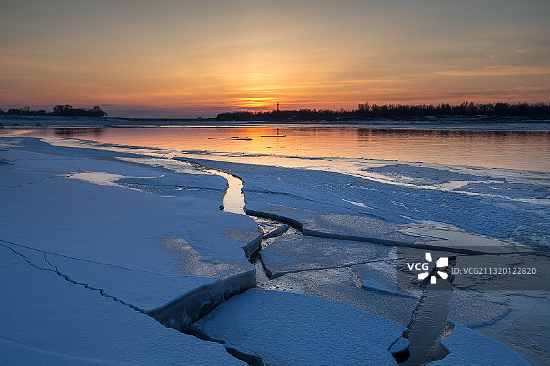 冰河日落 冰排图片素材