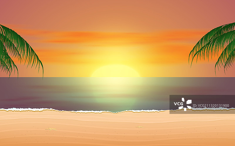 日落海滩风景图片素材