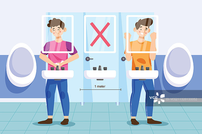 公共厕所的新常态社交距离图片素材