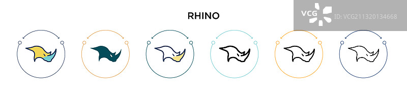 填充细线轮廓和笔触的犀牛图标图片素材