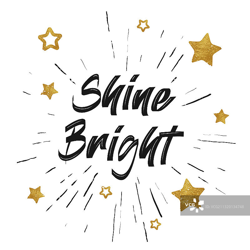 金色星星手绘闪耀语录图片素材
