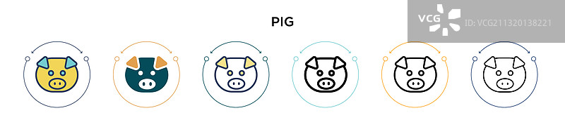 填充细线条轮廓的猪图标图片素材