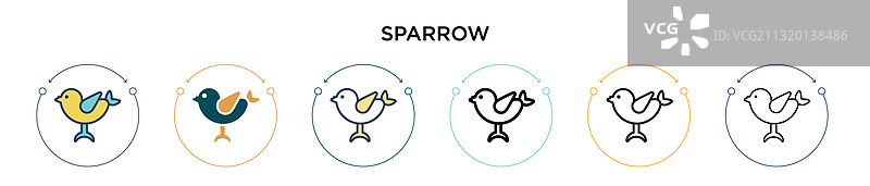 填充细线轮廓的麻雀图标图片素材