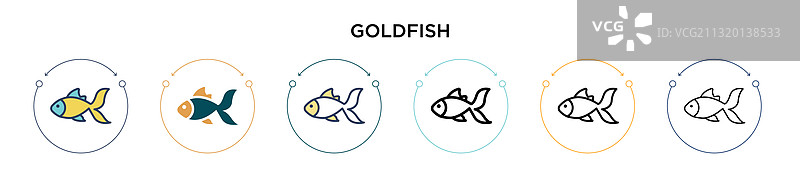 填充细线轮廓中的金鱼图标图片素材