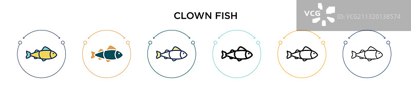 填充细线轮廓的小丑鱼图标图片素材