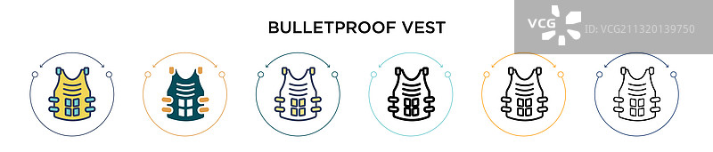 填充细线轮廓的防弹背心图标图片素材