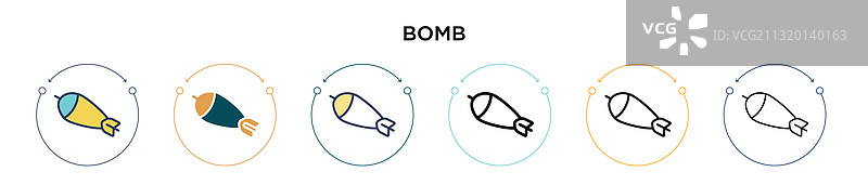填充细线轮廓和描边的炸弹图标图片素材