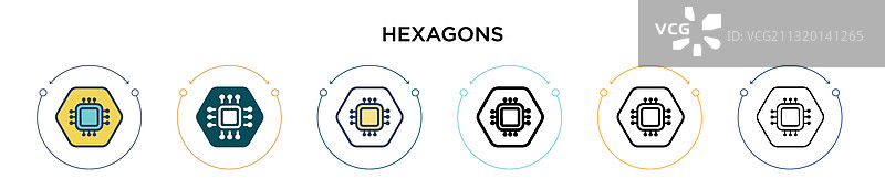 填充细线轮廓的六边形图标图片素材