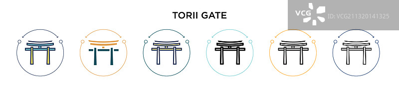 填充细线轮廓中的鸟居图标图片素材