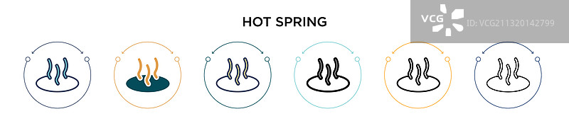 填充细线轮廓的热温泉图标图片素材