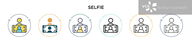 自拍图标填充细线轮廓图片素材