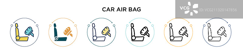 带填充细线轮廓的汽车安全气囊图标图片素材