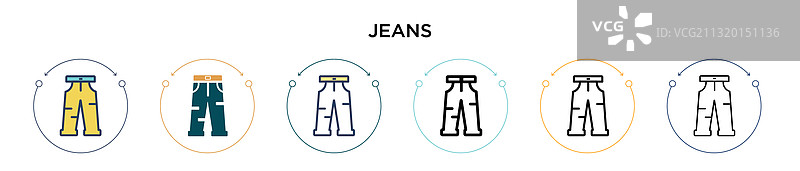 填充细线轮廓牛仔裤图标图片素材