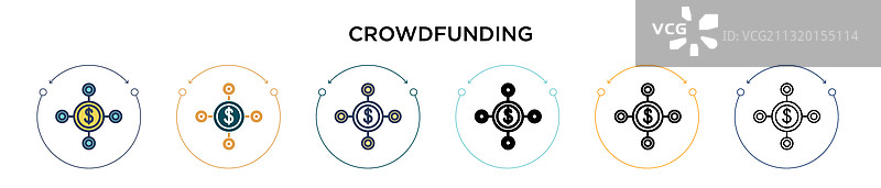 众筹图标，填充细线轮廓风格图片素材