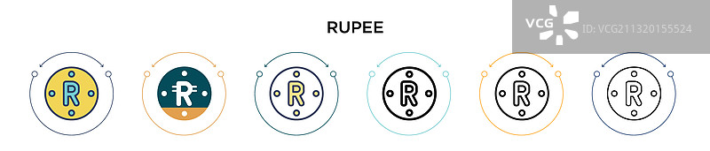 填充细线轮廓和笔触的卢比图标图片素材