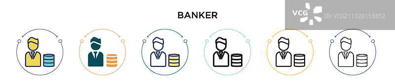 银行家图标（填充细线轮廓）图片素材