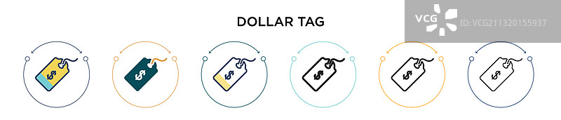 填充细线轮廓中的美元标签图标图片素材