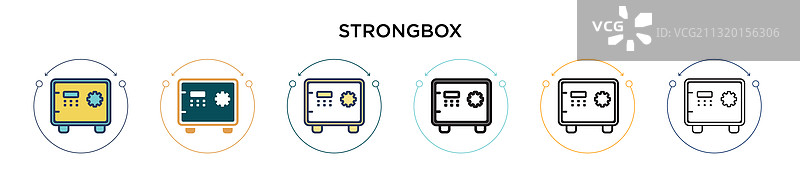 填充细线轮廓中的保险箱图标图片素材
