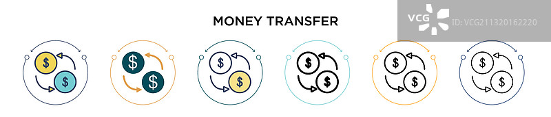 填充细线轮廓中的资金转移图标图片素材