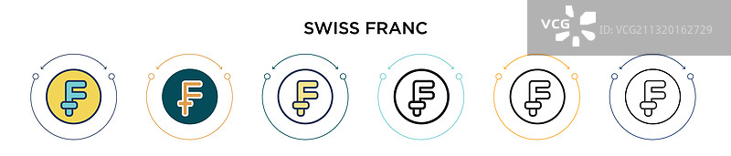 填充细线轮廓中的瑞士法郎图标图片素材