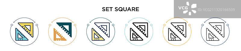 填充细线条轮廓方形图标组合图片素材